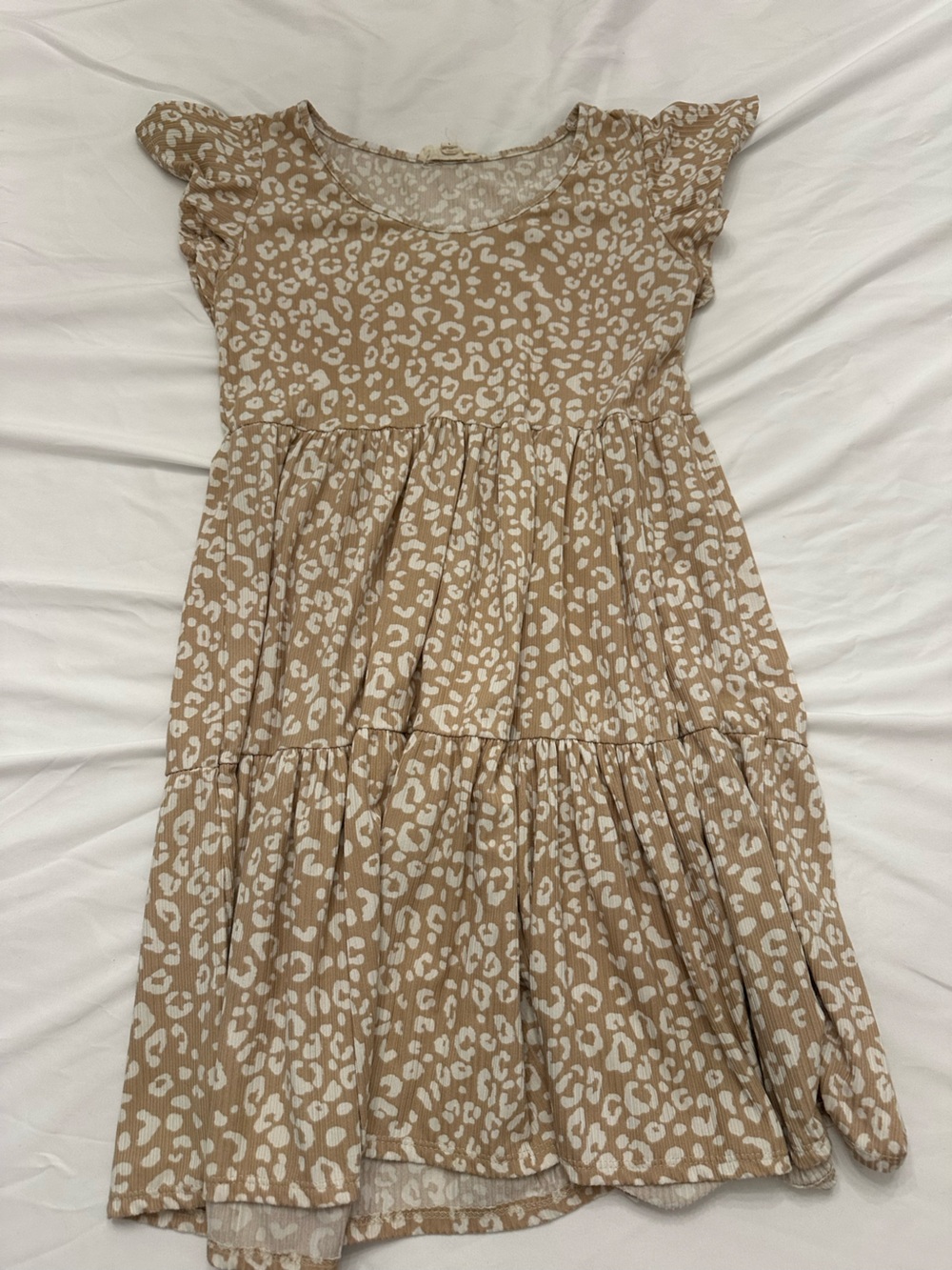 Jessica Simpson Beige and White Leopard Print Tiered Midi Dress